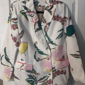 SHEIN Privé Fruit Print Lapel Collar Double Breasted Blazer size large